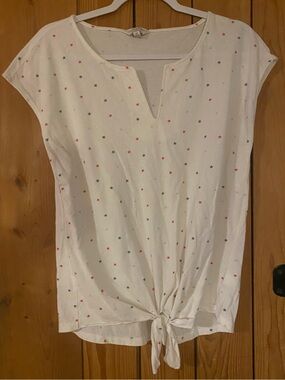 Lucky Brand 4th of July White Tank with Red & Navy Star Print and Front Tie